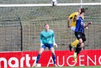  Der Hofer Ausgleich: Sandro Gumbrecht (blau) köpft zum 1:1 ein.