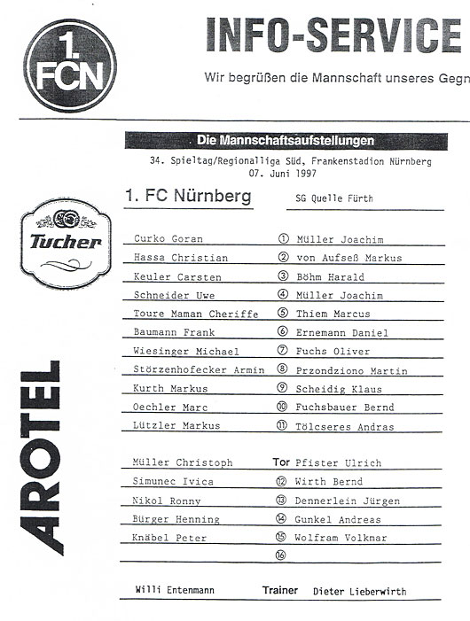 Aufstellung FCN - Quelle Fürth Aufstellung FCN - Quelle Fürth
